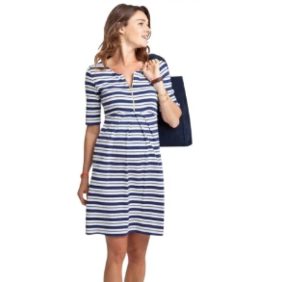 Isabella Oliver Zip Front Maternity Dress Beaumont Stripe - Picture 1 of 11